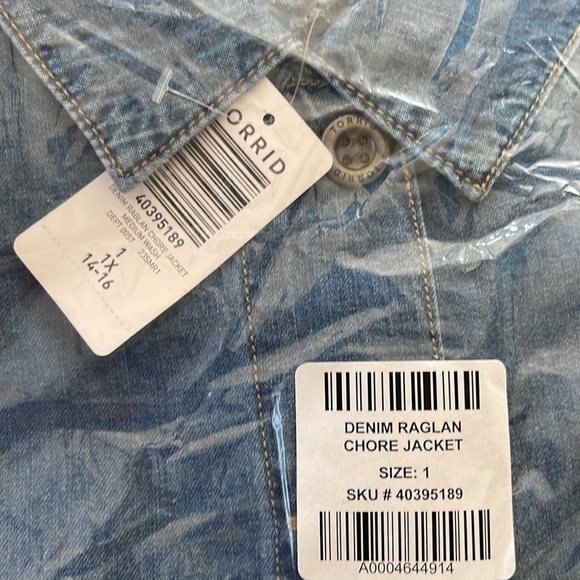 NWT- Denim Raglan Chore Jacket. Size 1X 14-16 - Picture 5 of 5